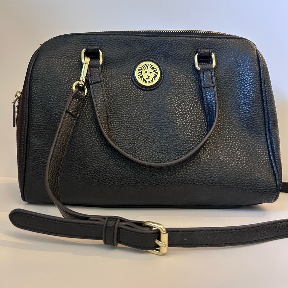 Anne Klein Black Pebbled Handbag w/ Optional Crossbody Strap